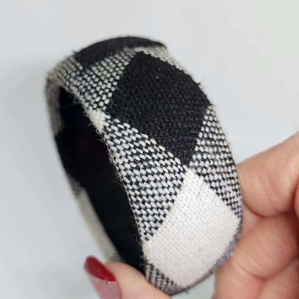 Black White Plaid Flannel Cloth Modern Fall Winter Bangle Bracelet